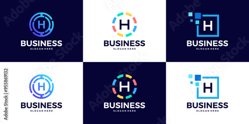 Collection of Technology letter H logo design template. Initials symbol for Business, Start up, Artificial Intelligence.