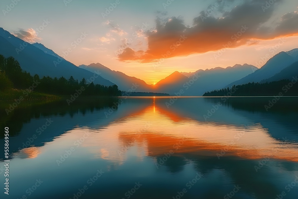 Fototapeta premium mountains lake in sunset summer