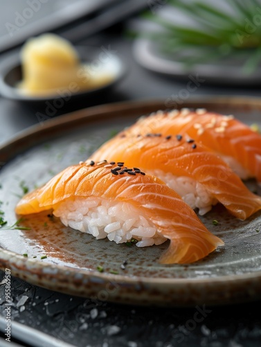 Saltwater eel Anago Nigiri sushi on a dark elegant background photo