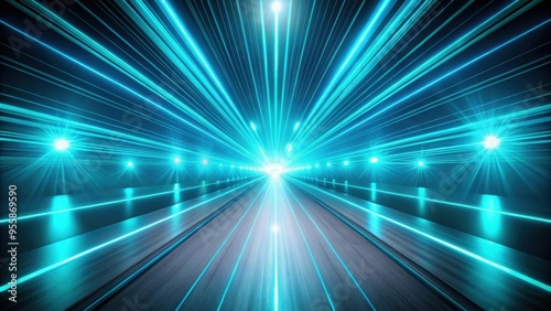Bright neon rays and glowing lines on a teal creative background, resembling a flash traffic energy highway, abstract, background