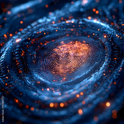 Wallpaper Mural Abstract 3D Fingerprint with Glowing Lights Torontodigital.ca