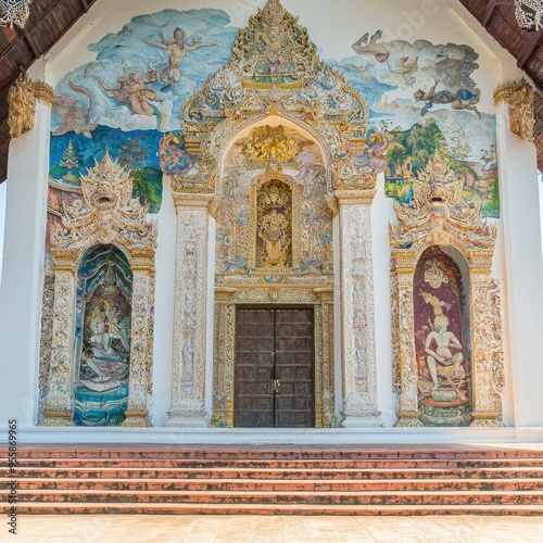 Ornate Entrance of a Buddhist Temple in Thailand