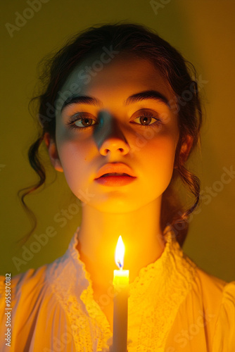 Wallpaper Mural a girl preying and a single candle illuminated her face Torontodigital.ca