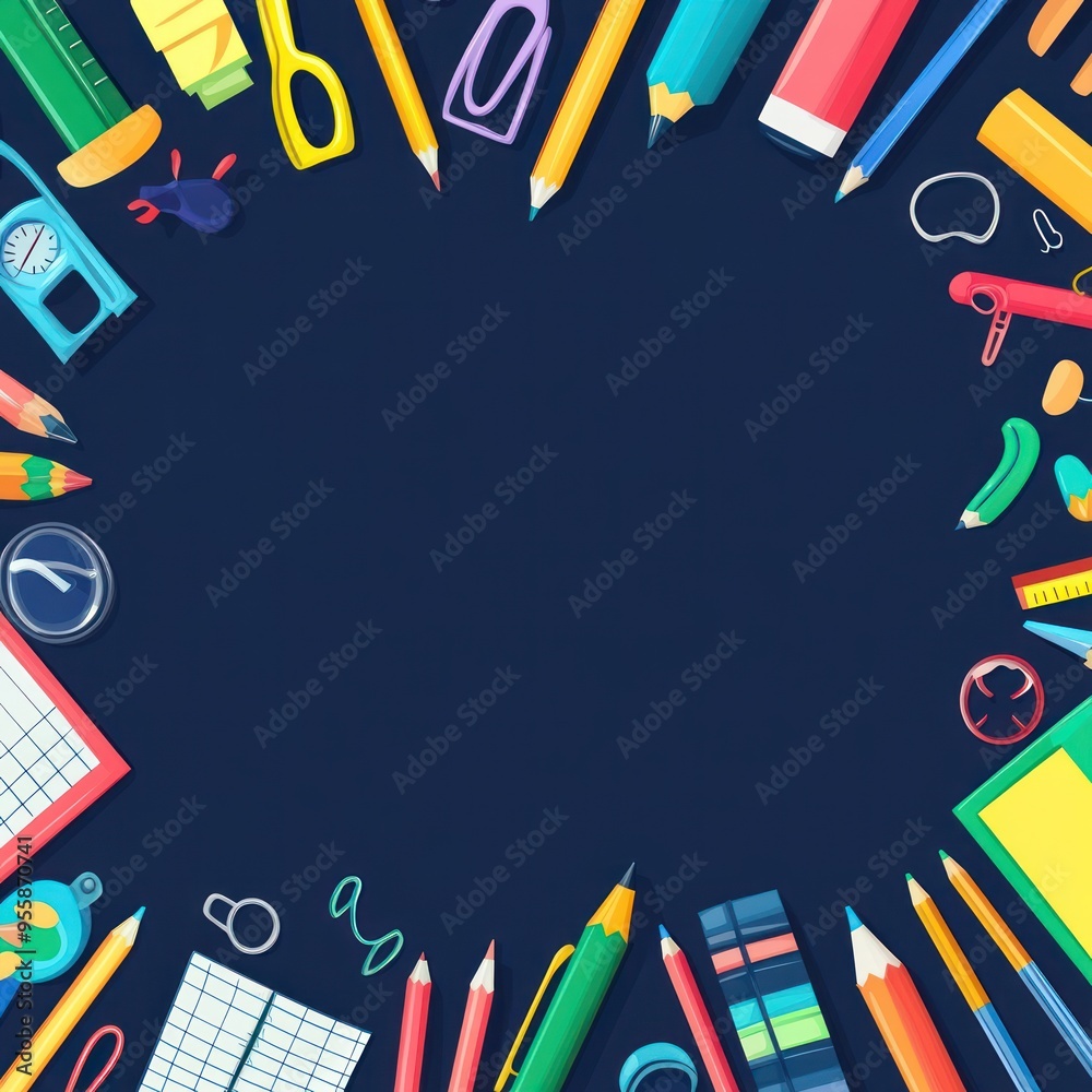 Illustration of School Supplies on a Blue Background Illustration of School Supplies on a Blue Background