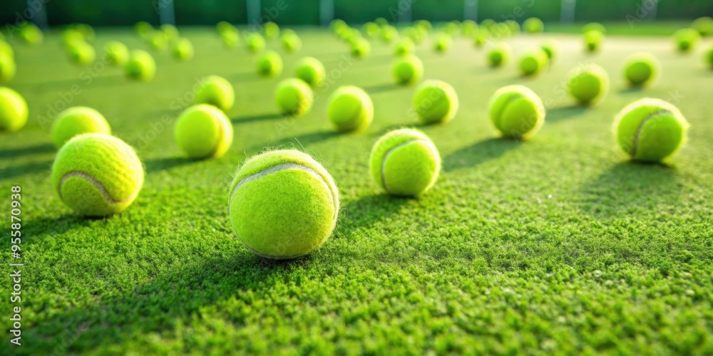 Φωτογραφία Tennis balls scattered on a vibrant green grass court , tennis, balls, grass, co