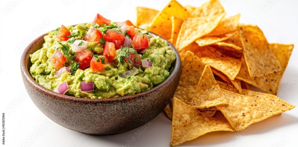 Guacamole Dip with Tomato, Onion, and Cilantro Served with Tortilla Chips Guacamole Dip with Tomato, Onion, and Cilantro Served with Tortilla Chips