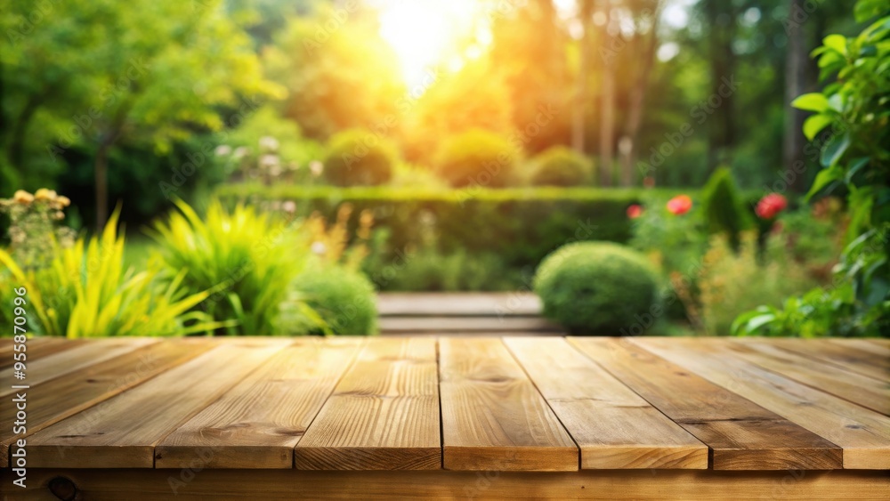 Close up of wooden table with garden in background , wooden, table, close up, garden, background, nature, outdoor, rustic Close up of wooden table with garden in background , wooden, table, close up, garden, background, nature, outdoor, rustic