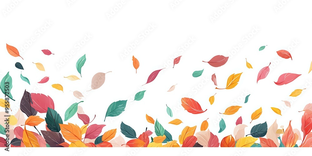 Falling Autumn Leaves on White Background: Vibrant Colors and Nature's Beauty Falling Autumn Leaves on White Background: Vibrant Colors and Nature's Beauty