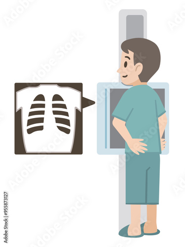 胸部レントゲン検査をする男性のイラスト