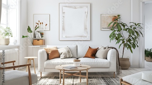 Modern Living Room with White Sofa and Natural Elements
