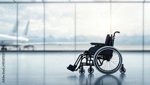 Airport reserved seating, wheelchair user waiting for a flight