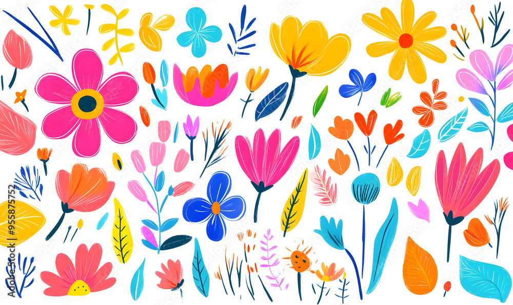 floral and leaf on white background in doodle-style tile designs with graphic format. floral and leaf on white background in doodle-style tile designs with graphic format.
