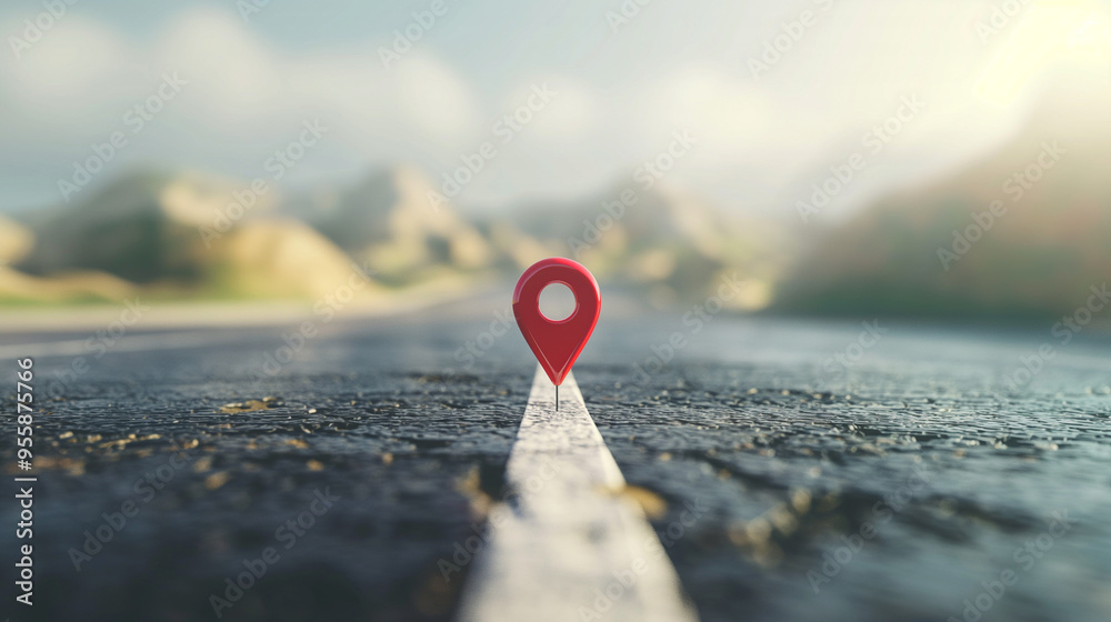 GPS Pin on Road Leading to Hills GPS Pin on Road Leading to Hills