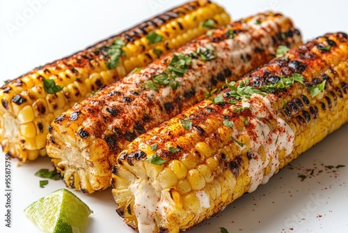 Grilled Corn on the Cob with Crema, Chili Powder, and Cilantro