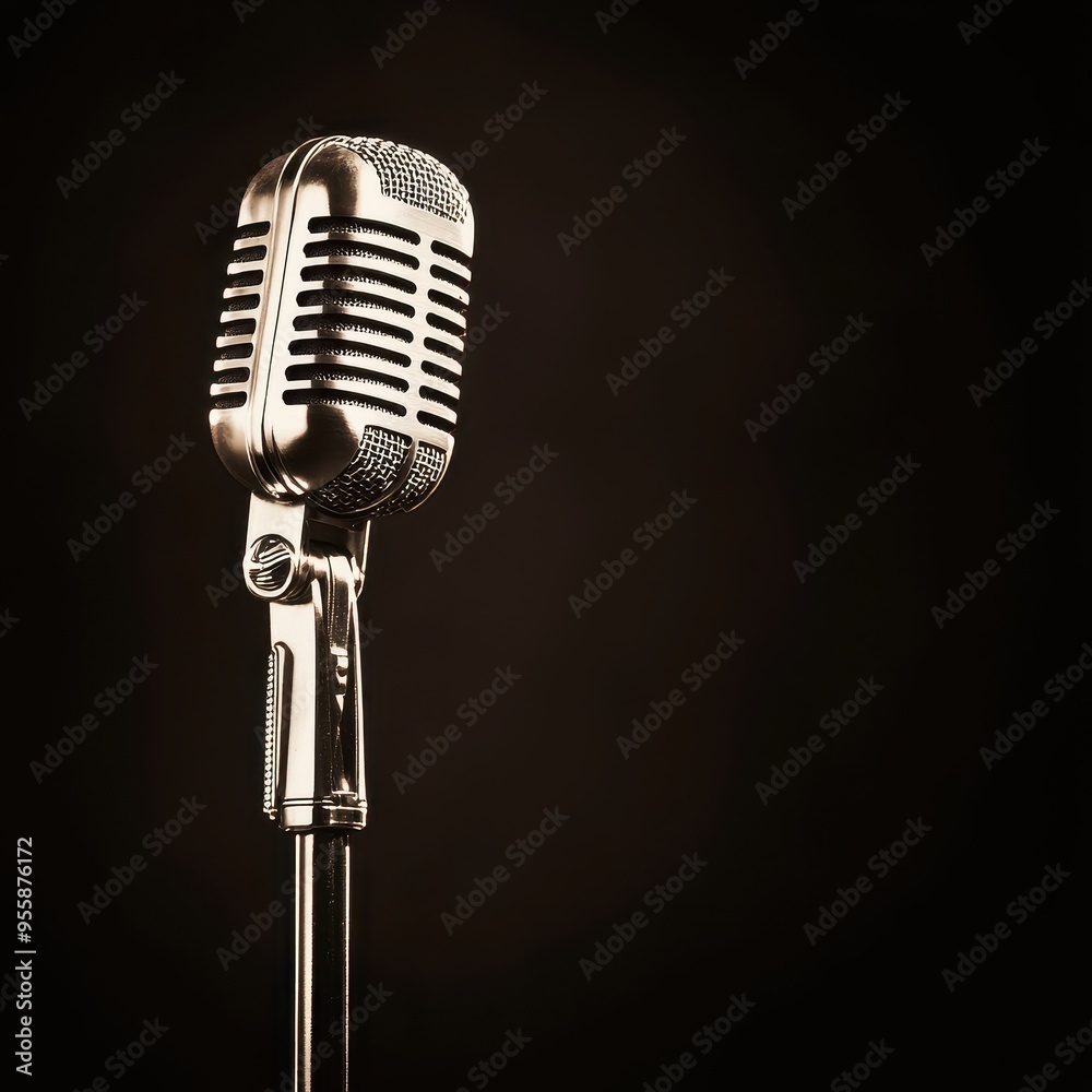 Fototapeta premium Vintage Microphone on Black Background
