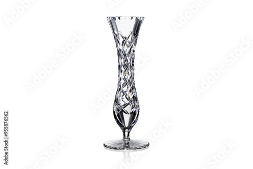 Crystal glass vase with reflection isolated on a white background