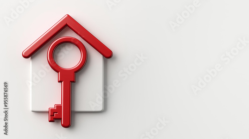 Red Key Inside a House Icon