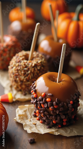 Classic Halloween Caramel Apples with Nuts and Festive Sprinkles photo