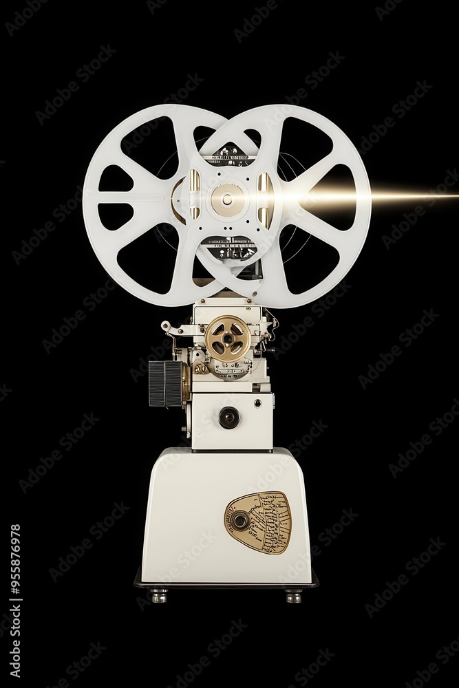 Obraz premium Vintage Film Projector with Light Beam on Black Background