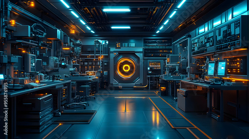 Futuristic Sci-Fi Laboratory Interior 3D Illustration