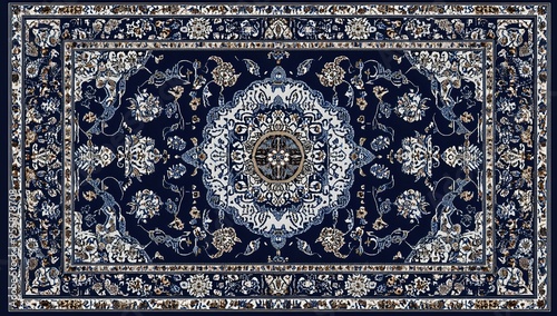 Wallpaper Mural Intricate Blue and White Floral Pattern Rug Design with Gold Accents Torontodigital.ca