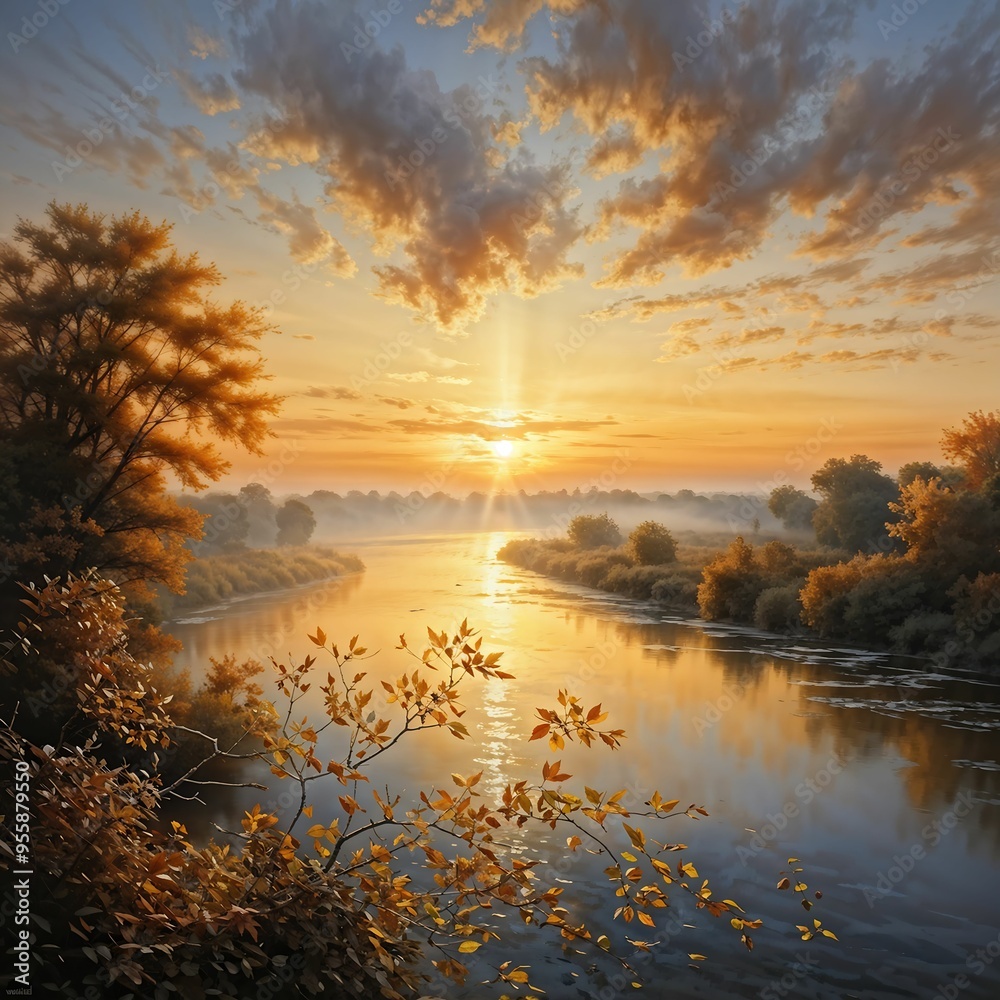 Obraz premium sunset over the river