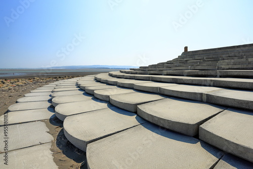 Nanliao Stairway, a chunky, fish-scale stone steps to the water at Xingang Rd, Hsinchu, Taiwan photo