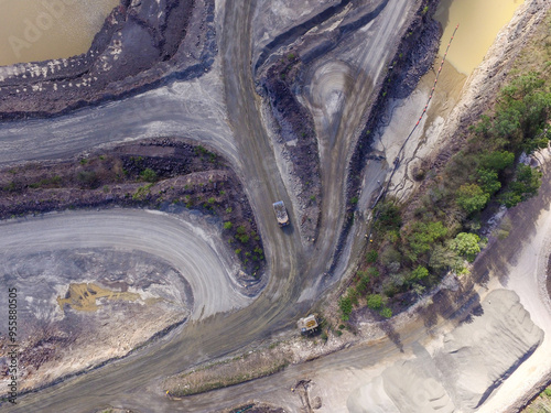 Aerial view of gravel and sand quarry. photo