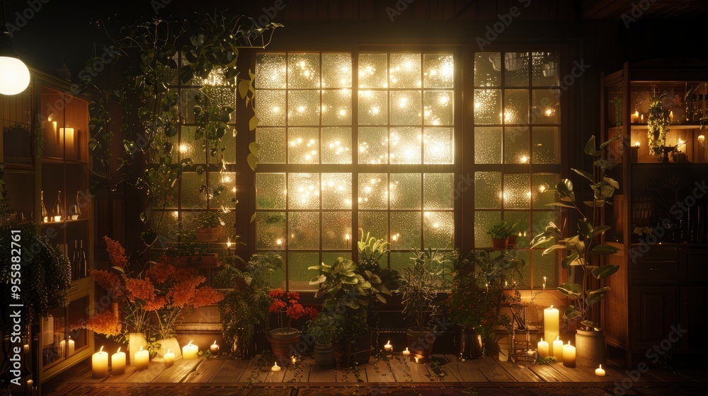 Cozy Window with Lights and Plants Cozy Window with Lights and Plants
