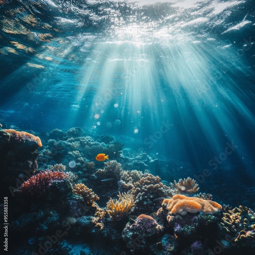 Ocean coral reef underwater. Sea world under water background
