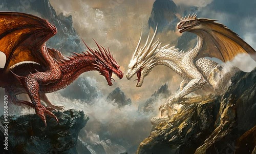 Red and White Dragons Confrontation