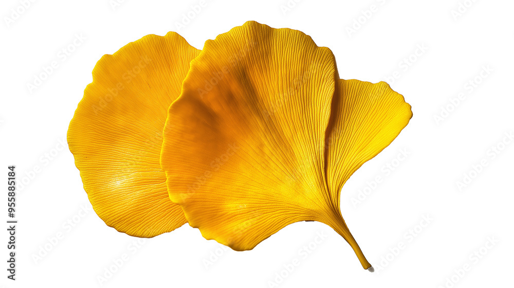 Yellow gingko leaf isolated solid white background, detailed, PNG dicut style Yellow gingko leaf isolated solid white background, detailed, PNG dicut style