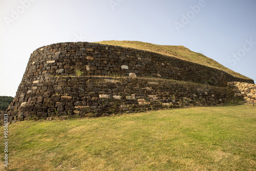 Yeoncheon-gun, Gyeonggi-do, South Korea - August 14, 2021: Summer view of lawn and rampart at Fortress of Yeoncheon Horogoru photo