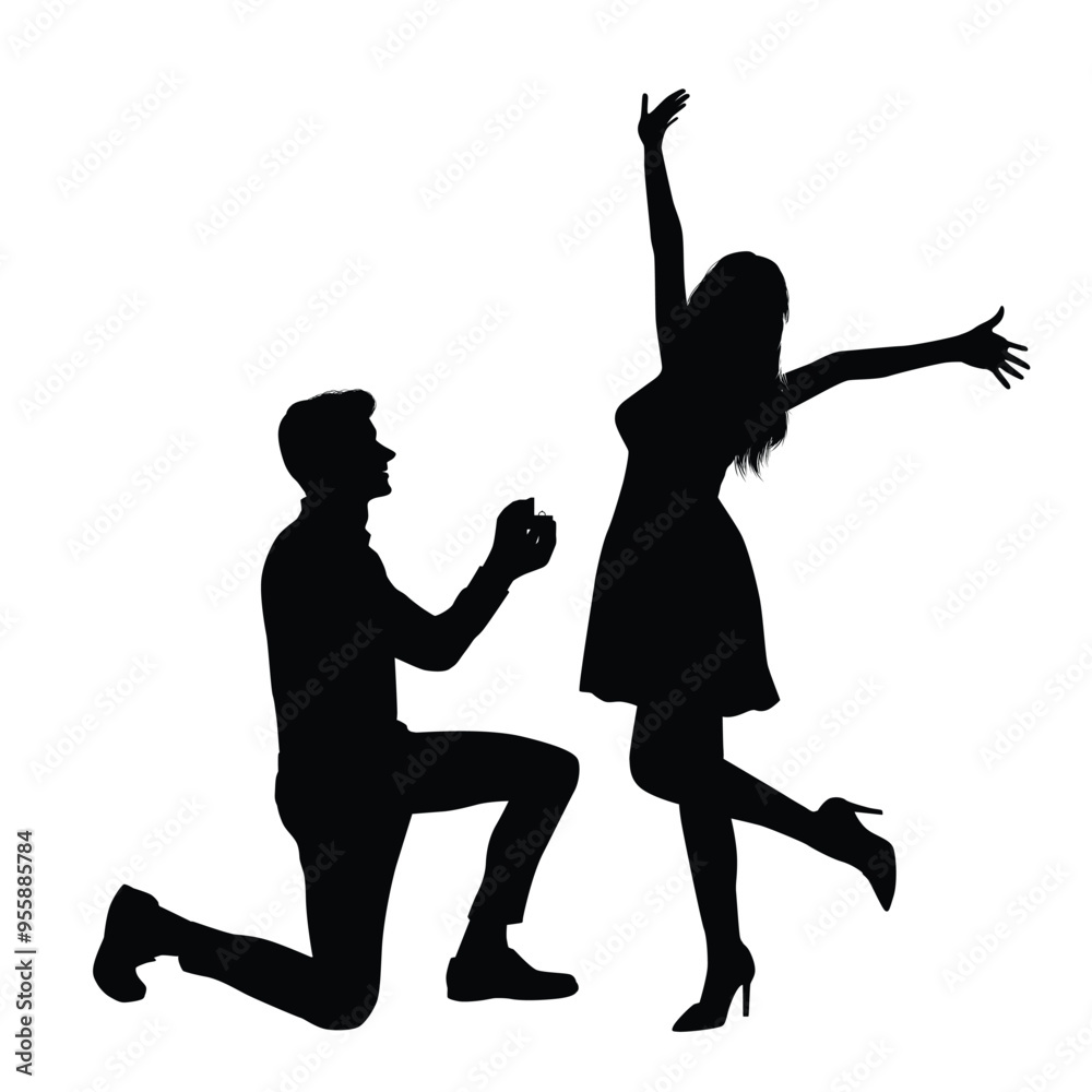 Silhouette of a romantic couple, proposing to get married Silhouette of a romantic couple, proposing to get married