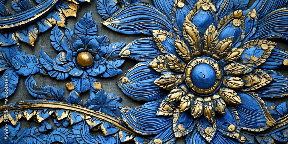 Blue and Gold Floral Carving Pattern