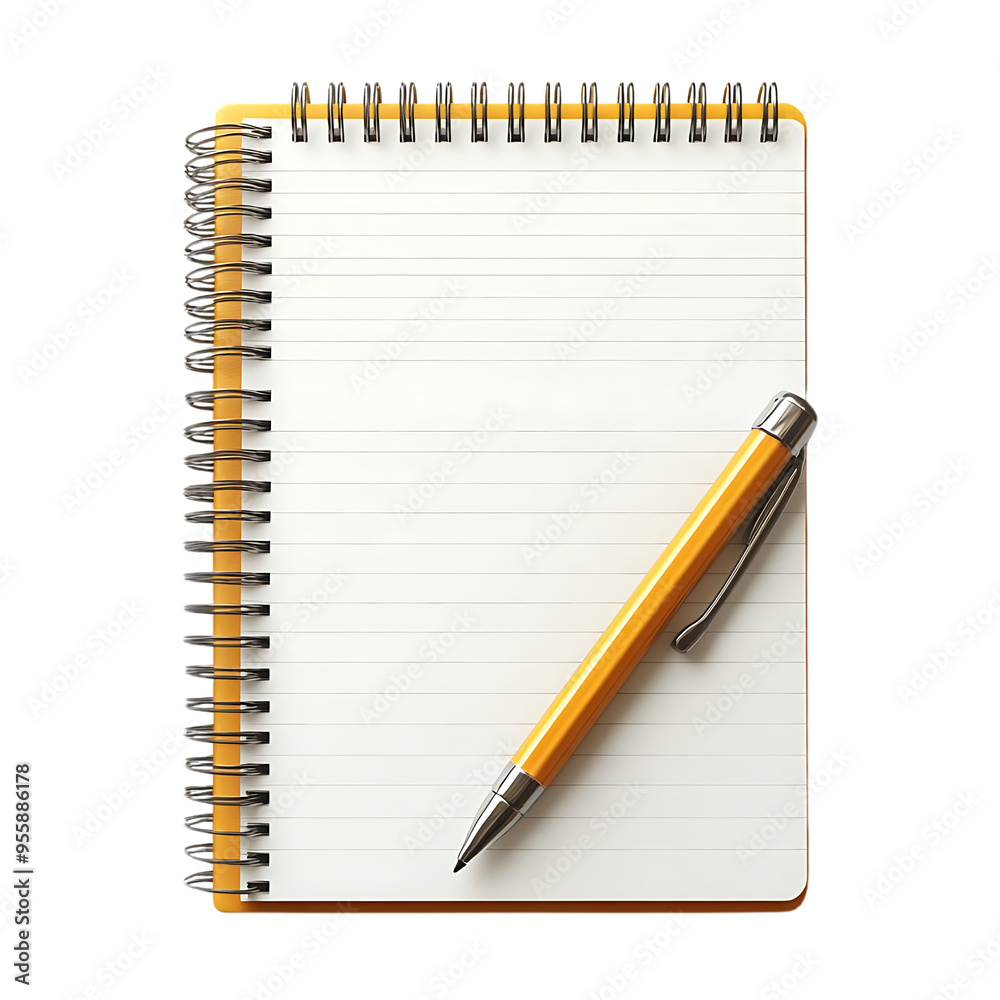 Blank Lined Notebook with a Yellow Pen on a Transparent Background Blank Lined Notebook with a Yellow Pen on a Transparent Background