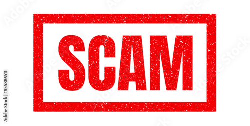Scam red stamp. Scam square stamp with texture isolated on white background