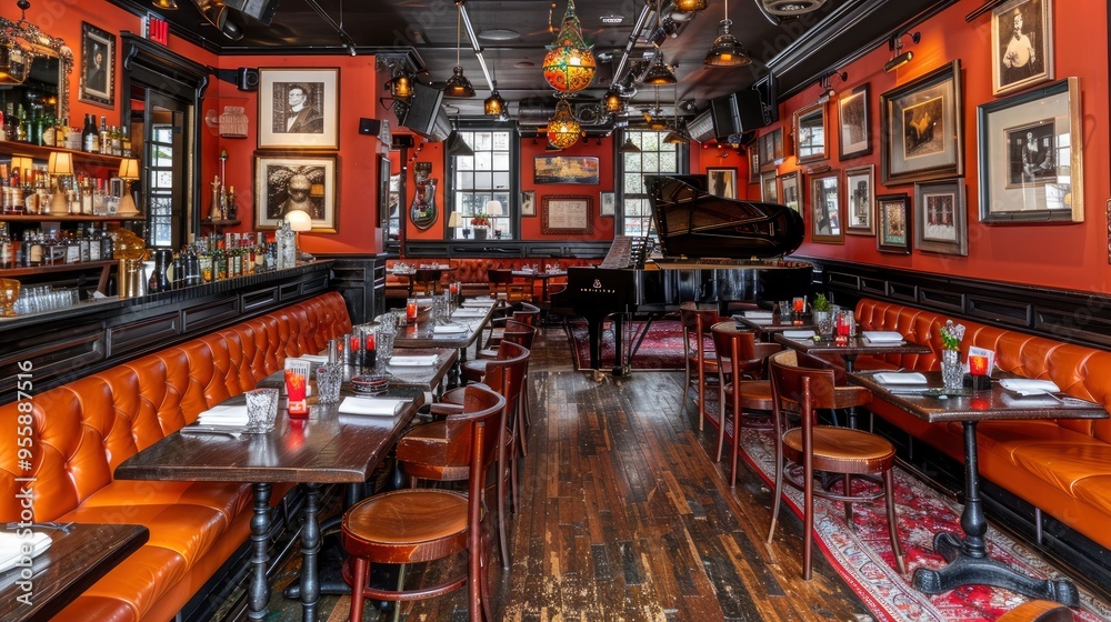 Elegant Interior of a Bar with a Piano