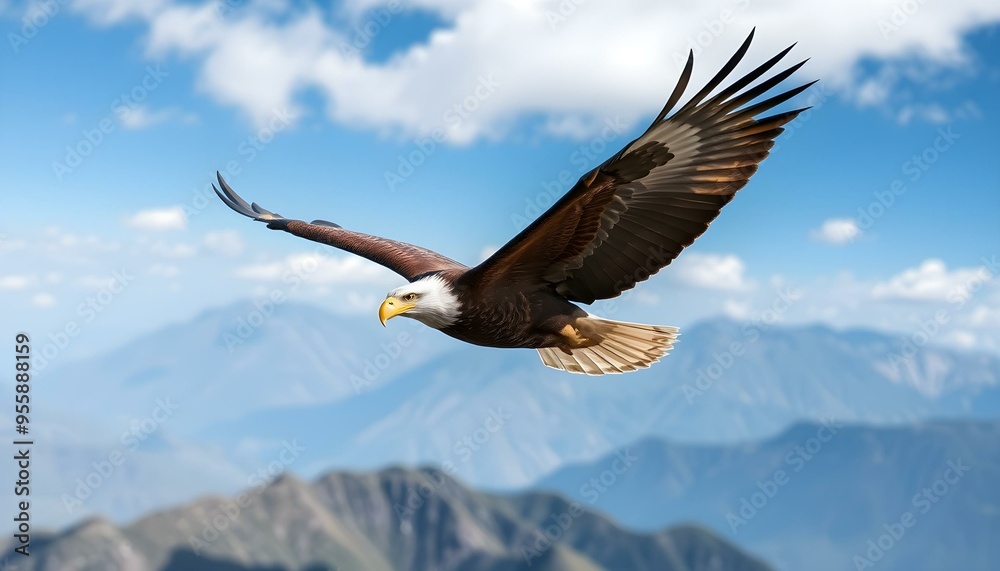 Majestic Eagle Soaring Above Scenic Mountains Majestic Eagle Soaring Above Scenic Mountains