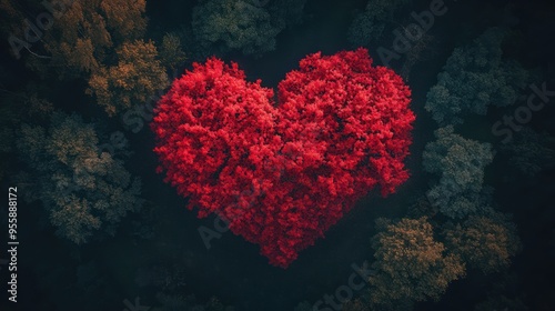 Aerial View of a Heart-Shaped Tree in a Forest