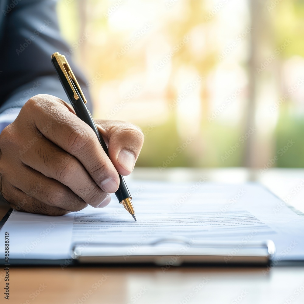 Professional working on debt negotiation paperwork, debt settlement concept