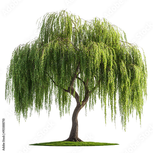 Weeping Willow Tree with Transparent Background, Isolated on Black for Design Projects