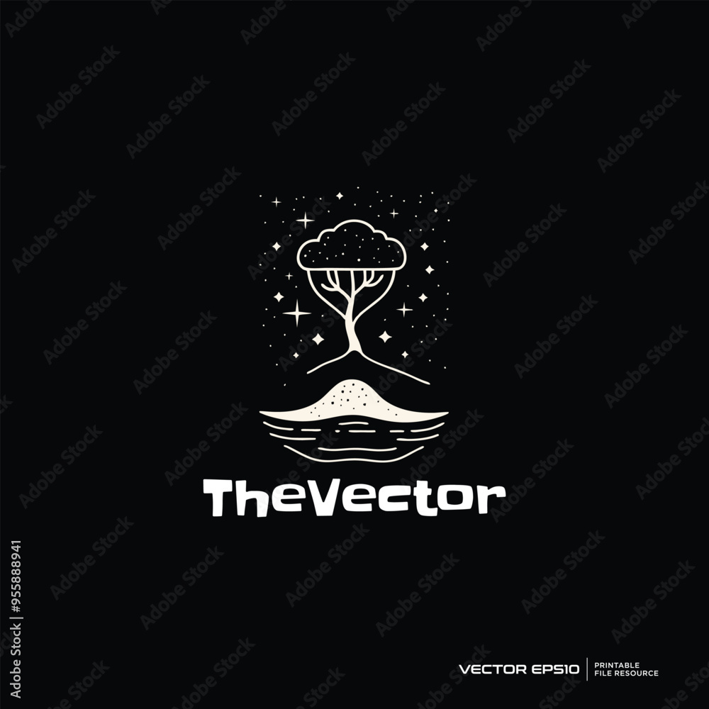 Tree and environment line with dark background, monochrome style logo, vector, mascot, character, cartoon, illustration, eps10 Tree and environment line with dark background, monochrome style logo, vector, mascot, character, cartoon, illustration, eps10