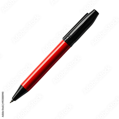 Red Pen with Transparent Background on a Black Surface