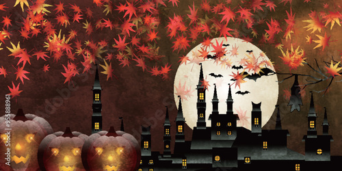 ハロウィン　かぼちゃ　城　背景