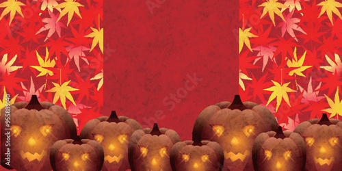 ハロウィン　かぼちゃ　紅葉　背景