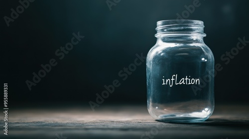 Woman trapped in a glass jar with "inflation" etched on it, illustrating economic pressure