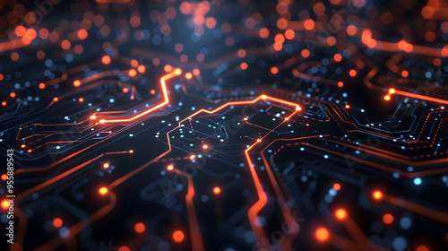 circuit patterns on a dark background, symbolizing technology and innovation