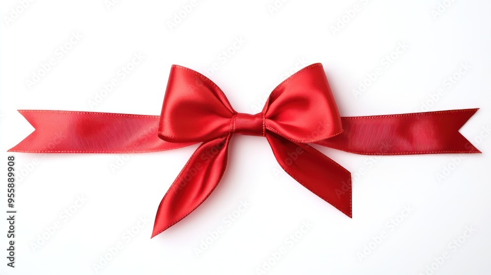 Red Satin Bow with Tails on a White Background Red Satin Bow with Tails on a White Background
