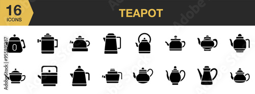 Teapot solid icon set. Includes teapot icons and More. Solid icons vector collection.